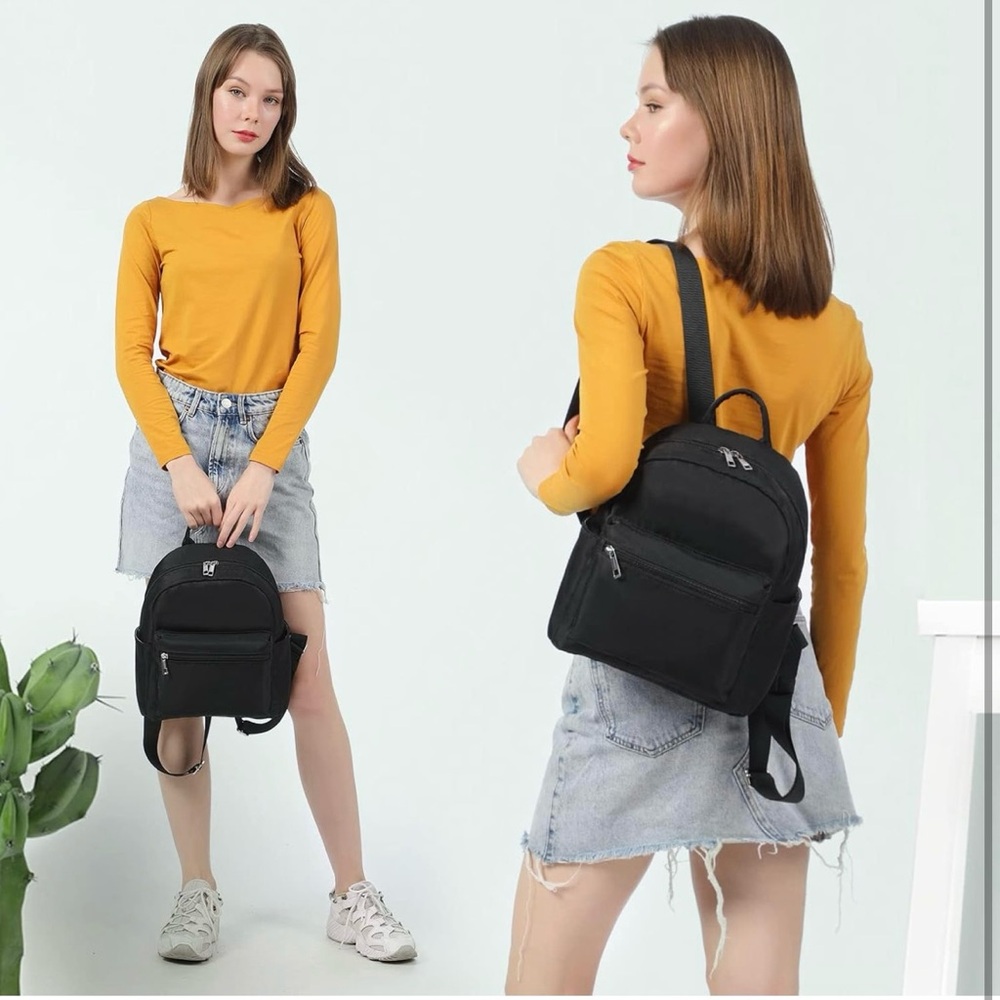 Small Mini Backpack Black Nylon Water Resistant 1… - image 2